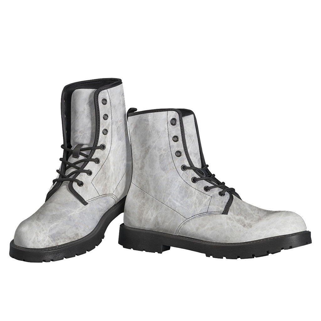 Silver Grey Marble Print Leather Boots for Stylish Hippies - 3