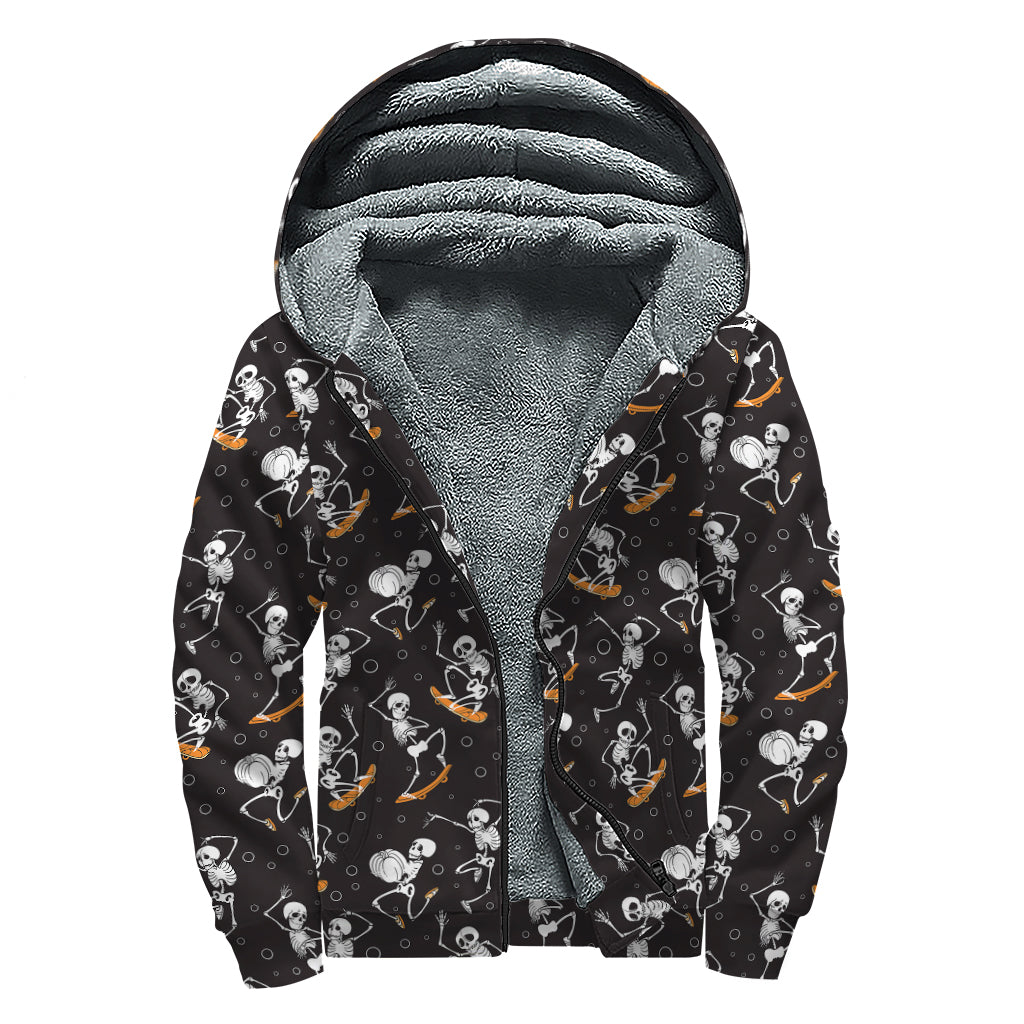 Skateboarding Skeleton Sherpa Lined Zip Up Hoodie - Embrace Your Hippie Style - 1