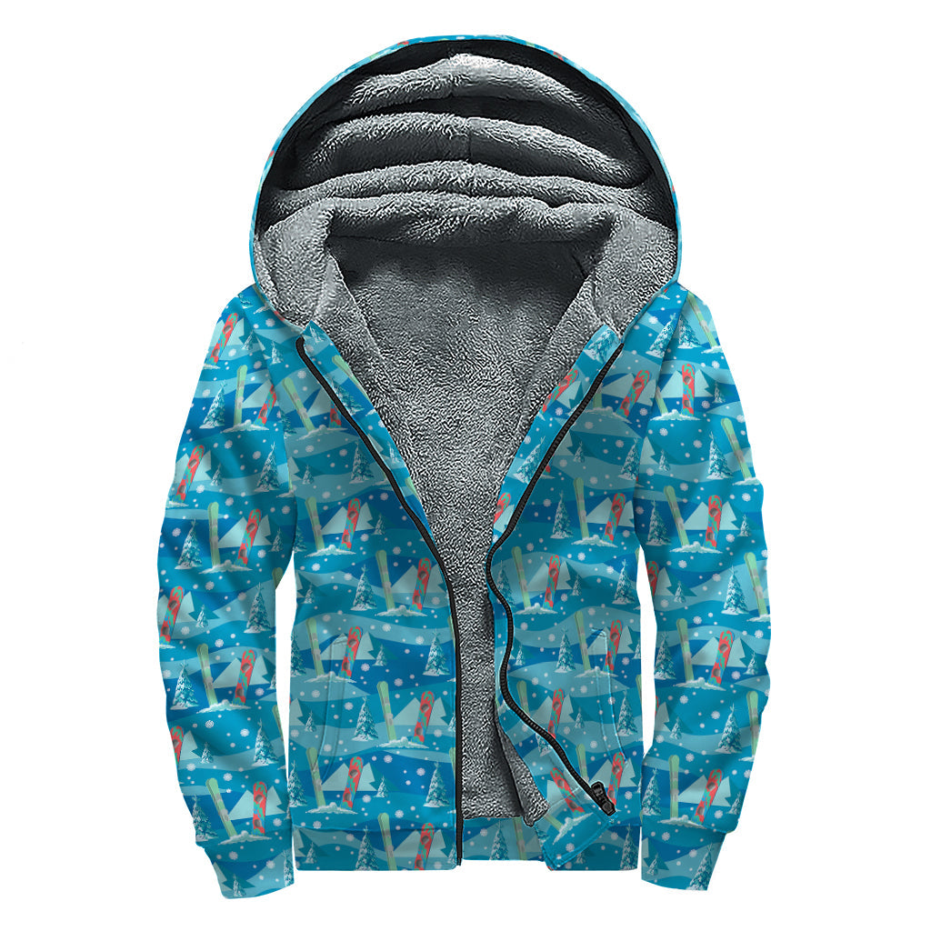 Groovy Snowboard Pattern Sherpa Lined Hoodie for Trendy Hippies - 1