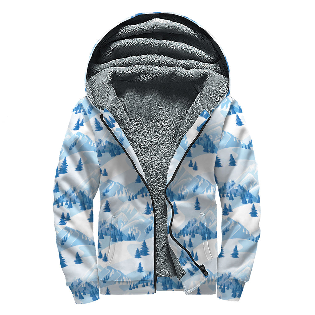 Skiing Mountain Print Hippies Sherpa Lined Zip Up Hoodie - 1