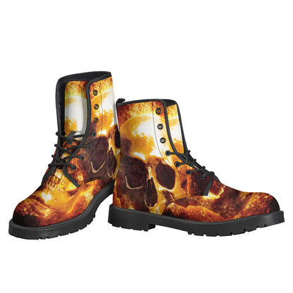 Light Up Your Style with Skull in Flames Leather Lightweight Boots for Hippies - 3