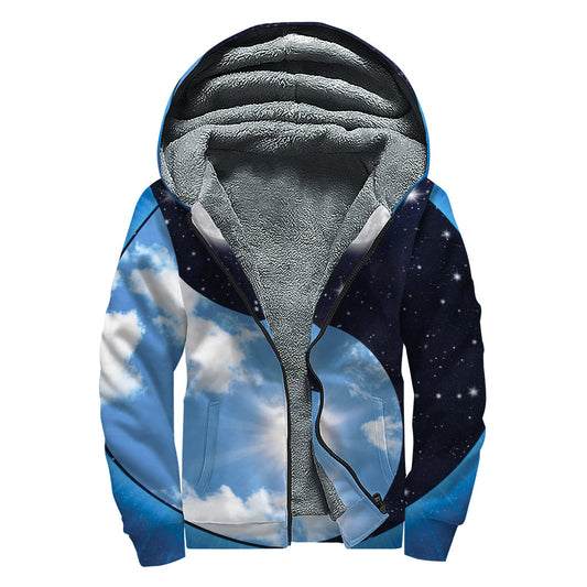 Sky and Space Yin Yang Hippie Sherpa Lined Zip Up Hoodie - 1