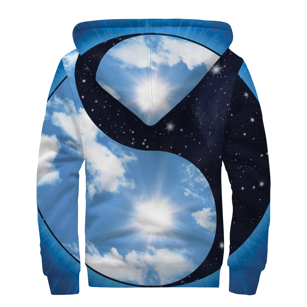 Sky and Space Yin Yang Hippie Sherpa Lined Zip Up Hoodie - 2