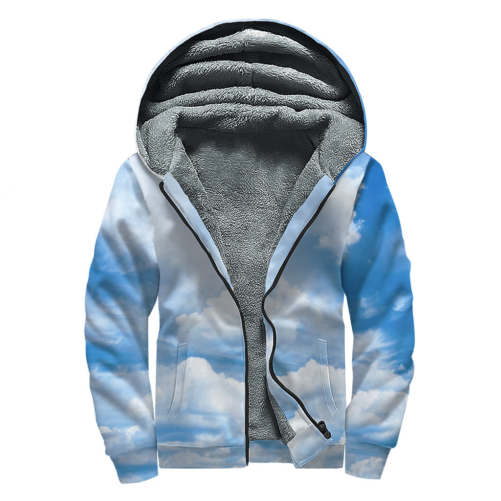 Sky Cloud Print Sherpa Lined Zip Up Hoodie for Trendy Hippies - 1