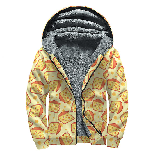 Groovy Cheese Pattern Print Sherpa Lined Zip Up Hoodie for Free-Spirited Hippies - 1