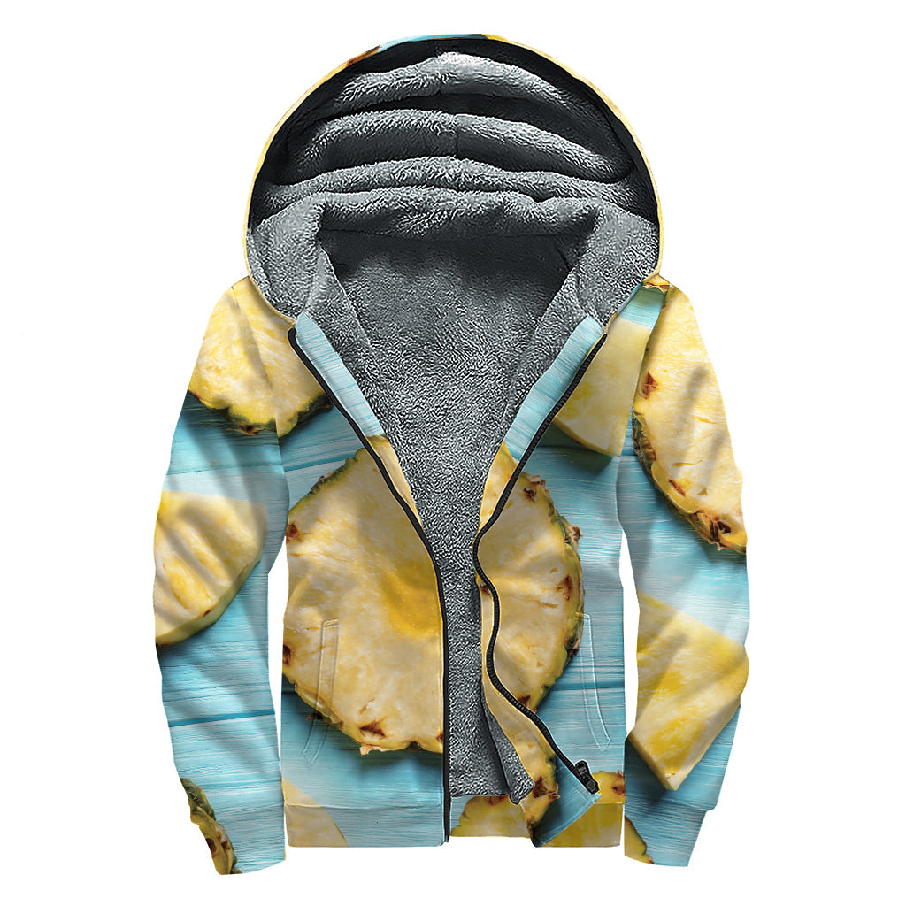 Sliced Pineapple Print Sherpa-Lined Zip Up Hoodie for Groovy Hippies - 1