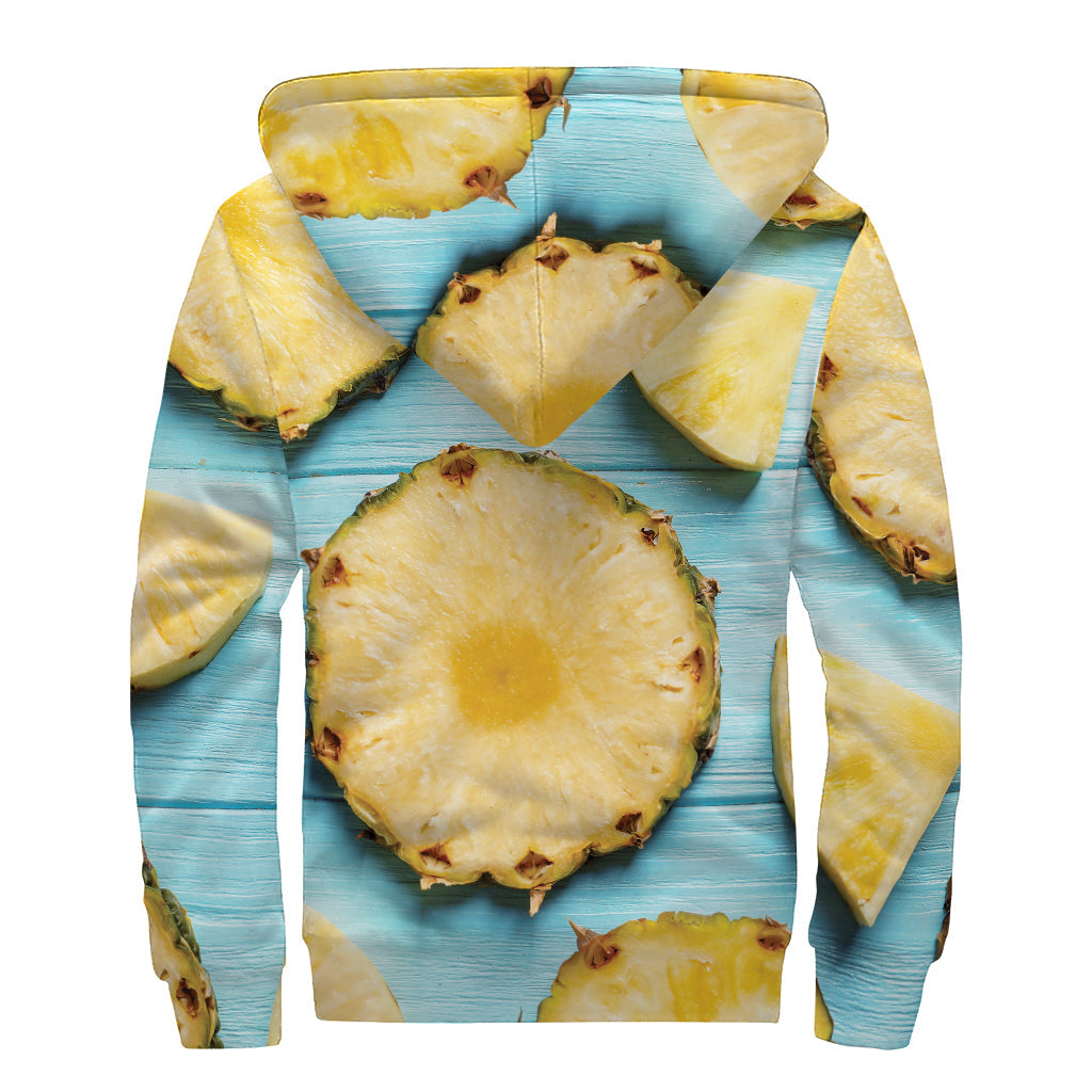 Sliced Pineapple Print Sherpa-Lined Zip Up Hoodie for Groovy Hippies - 2