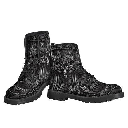 Sliver Spiritual Owl Print Leather Lightweight Boots for Fashionable Hippies - 3