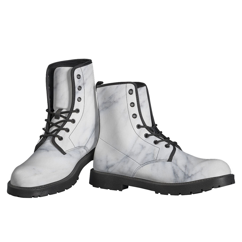 Groovy Grey Marble Print Leather Boots for Free-Spirited Hippies - 3