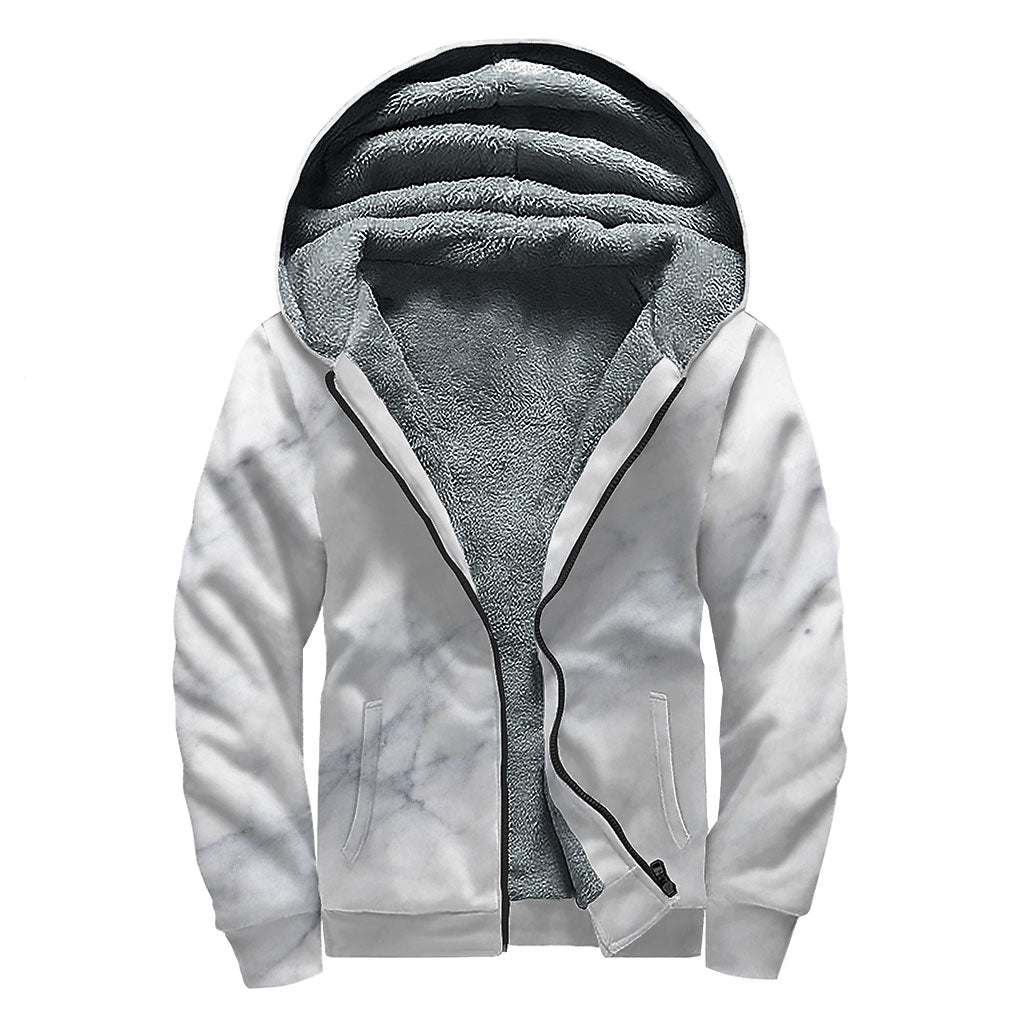 Groovy Grey Marble Print Sherpa Lined Zip Up Hoodie - 1