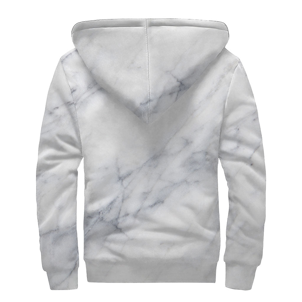 Groovy Grey Marble Print Sherpa Lined Zip Up Hoodie - 2