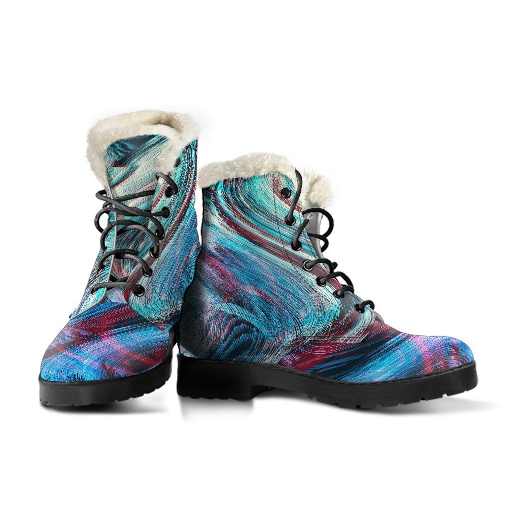 Smoke Psychedelic Trippy Print Faux Fur Leather Boots for Groovy Hippies - 3