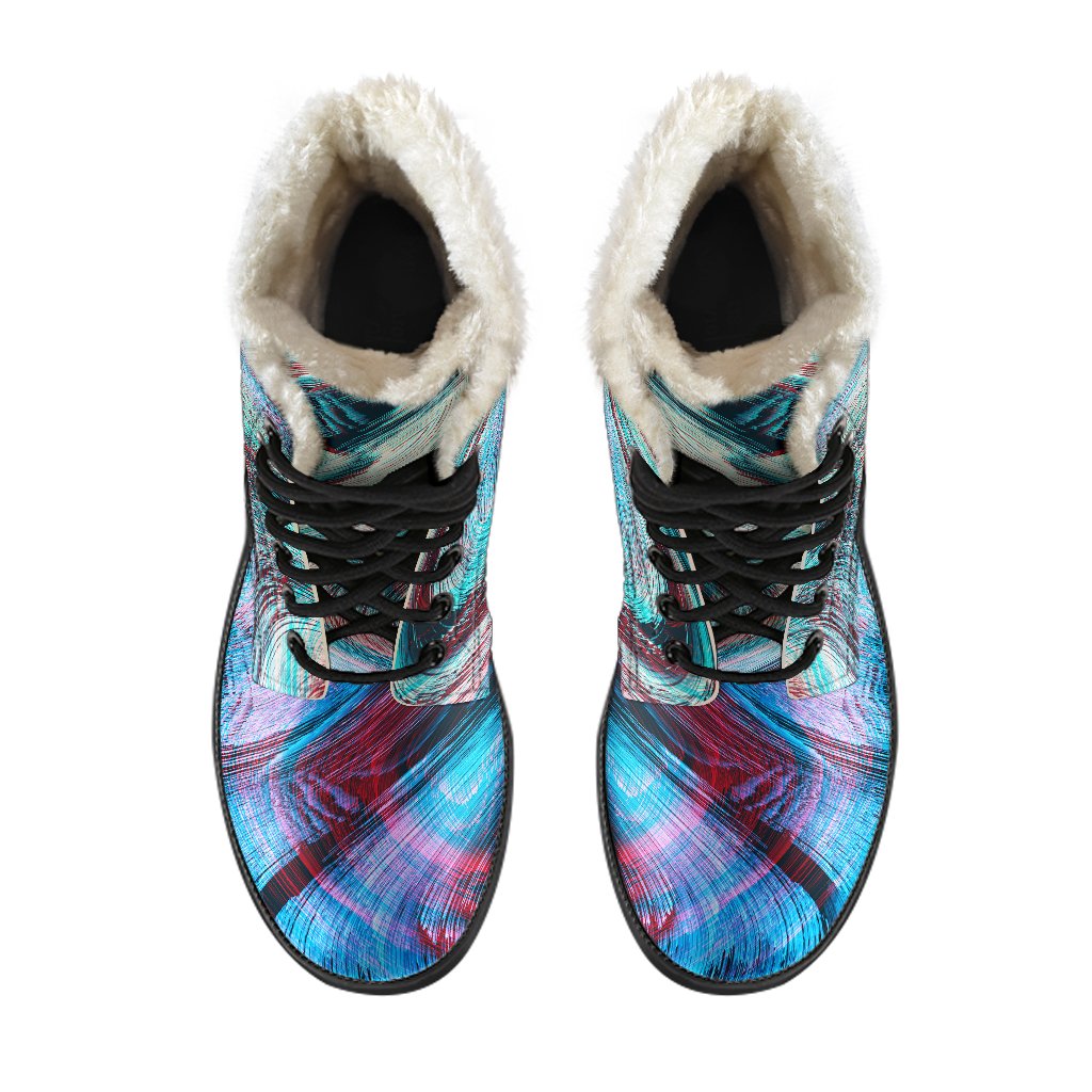 Smoke Psychedelic Trippy Print Faux Fur Leather Boots for Groovy Hippies - 4