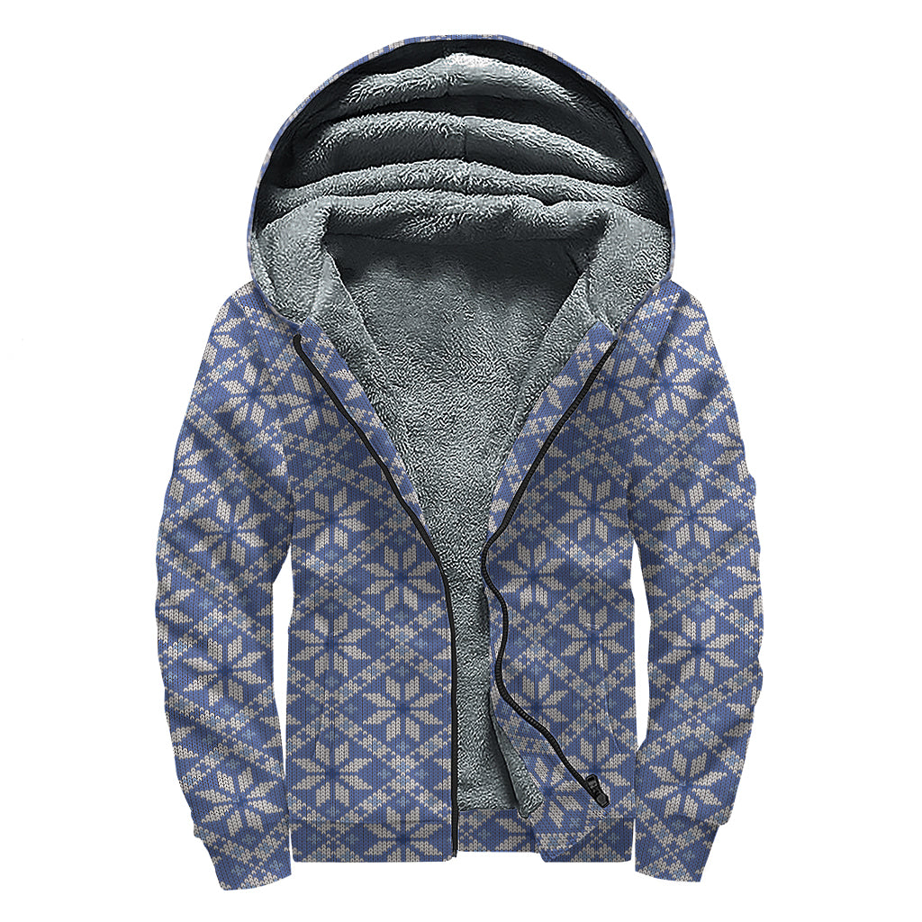 Snowflakes Knitted Sherpa Style: Stay Cozy in the Lined Zip Up Hoodie - 1