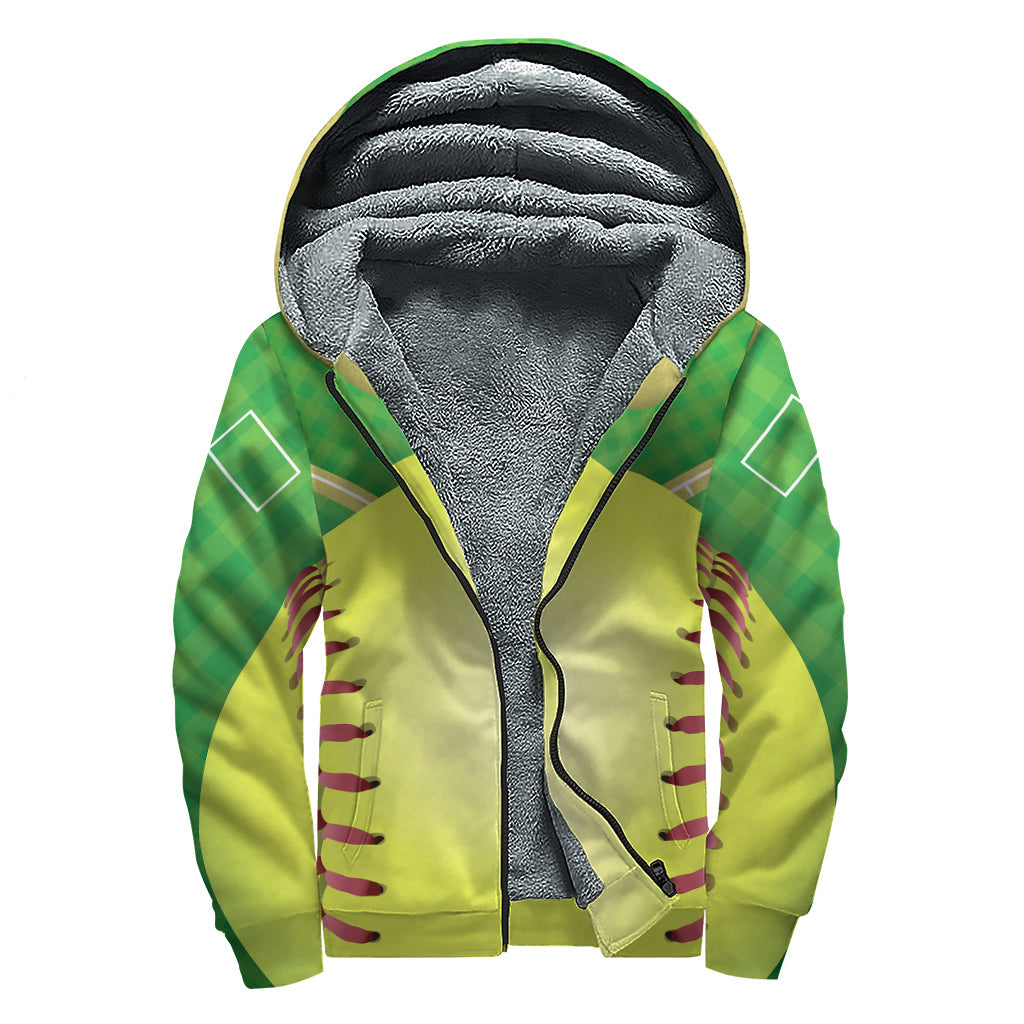 Groovy Softball Field and Ball Print Hippies Sherpa Lined Zip Up Hoodie - 1