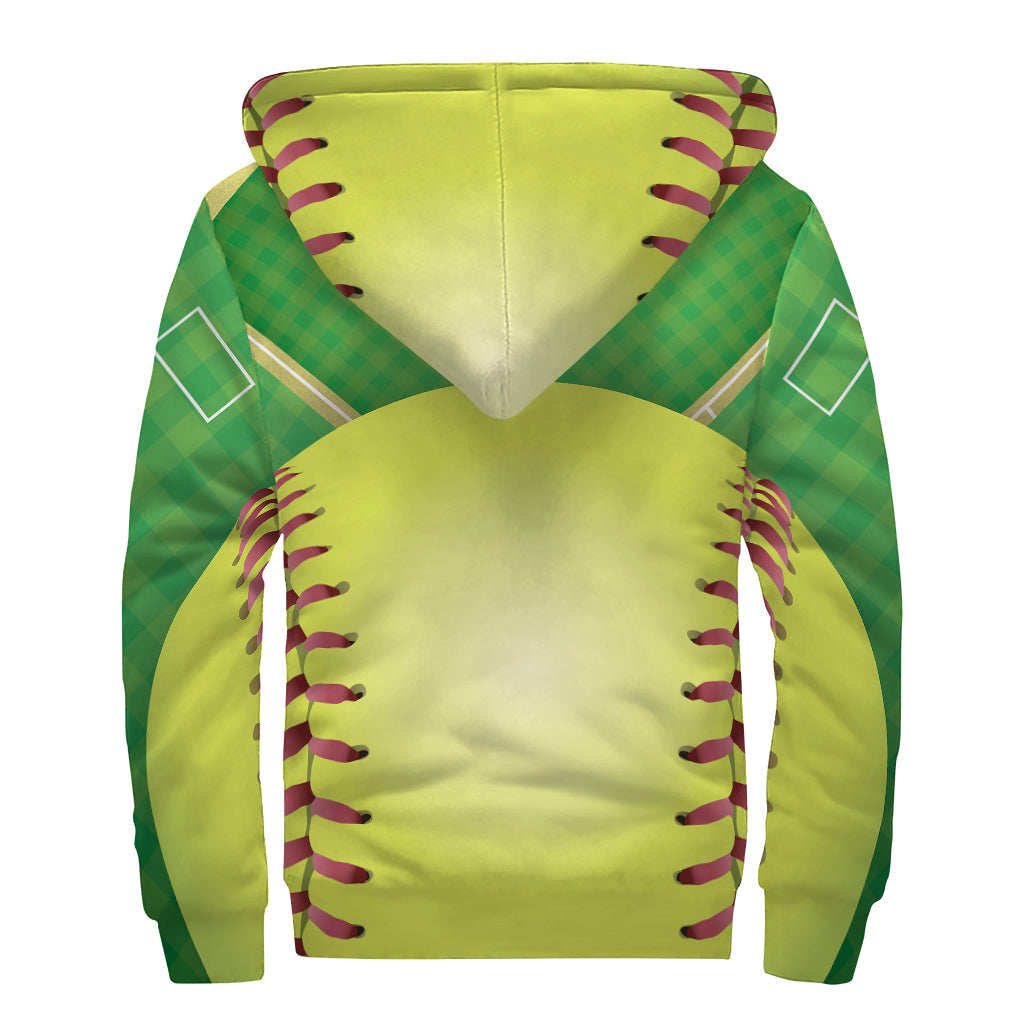 Groovy Softball Field and Ball Print Hippies Sherpa Lined Zip Up Hoodie - 2