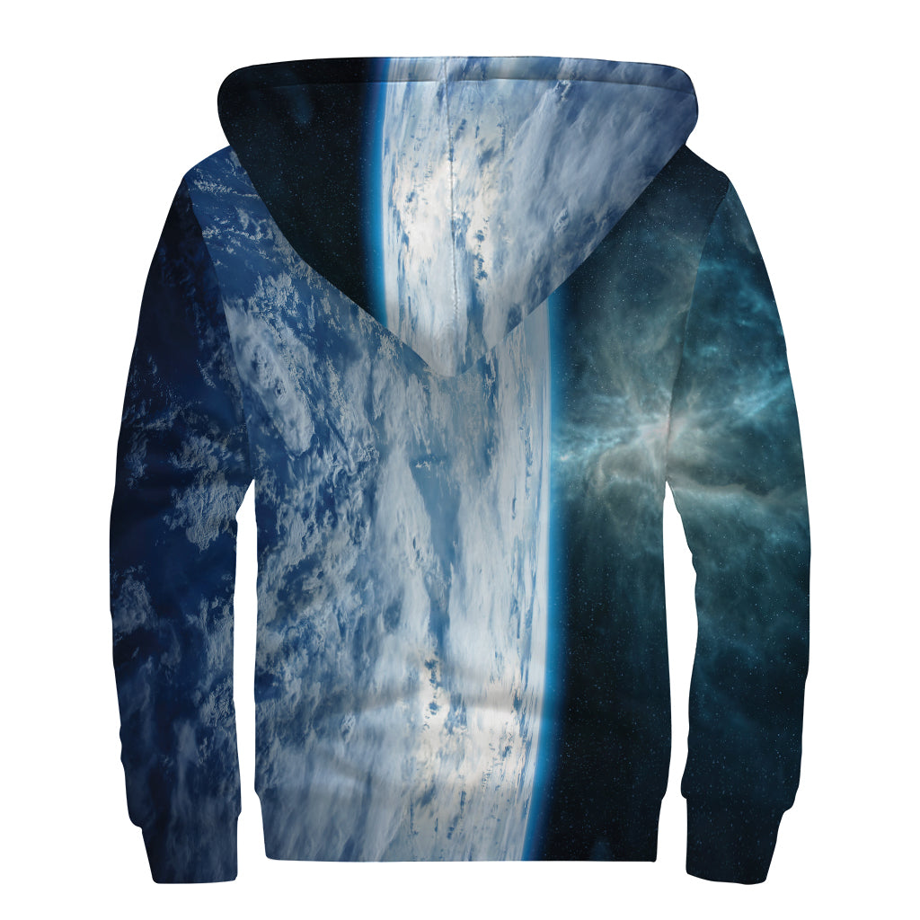 Space and Earth Print Sherpa Lined Zip Up Hoodie: Embrace Your Inner Hippie Style - 2