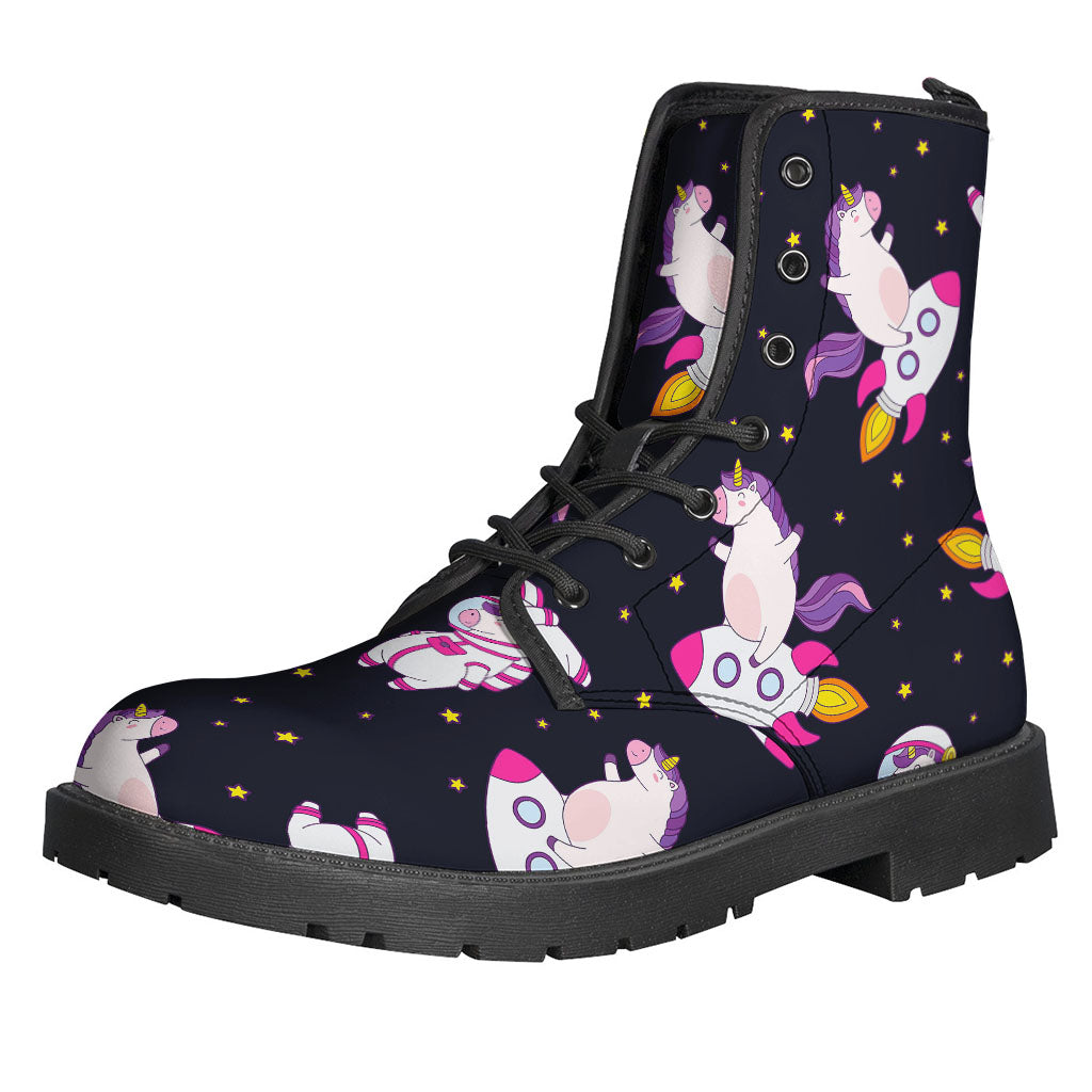 Galactic Hippie Dream: Space Astronaut Unicorn Pattern Leather Boots - 1