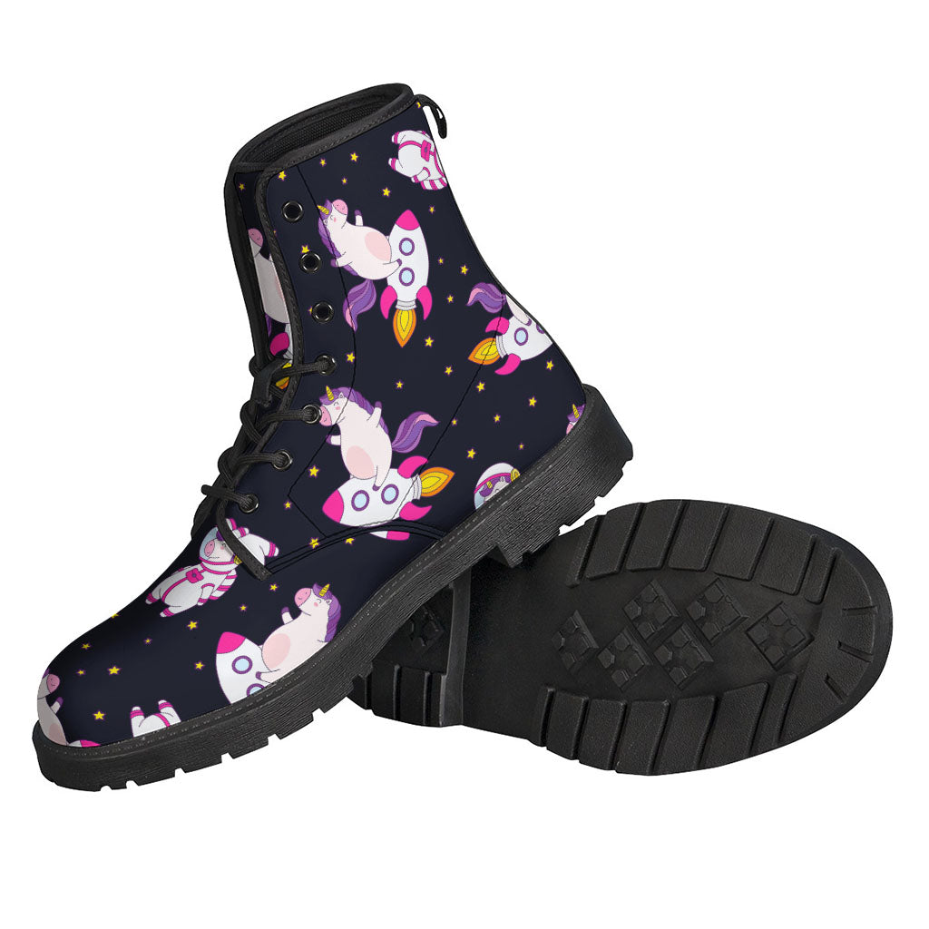 Galactic Hippie Dream: Space Astronaut Unicorn Pattern Leather Boots - 2