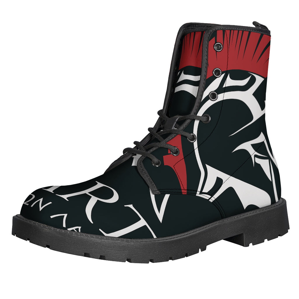 Step Out in Style: Spartan Molon Labe Print Leather Boots for the Modern Hippie - 1