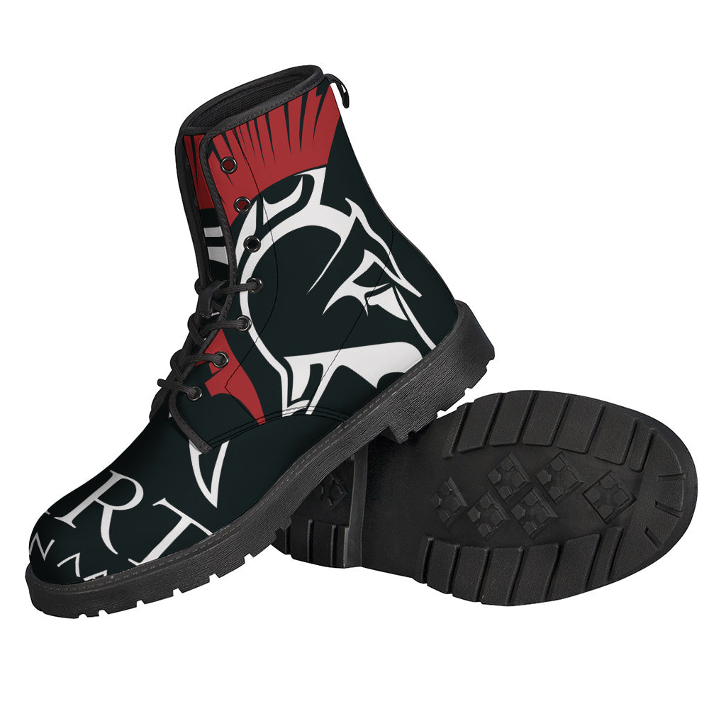 Step Out in Style: Spartan Molon Labe Print Leather Boots for the Modern Hippie - 2