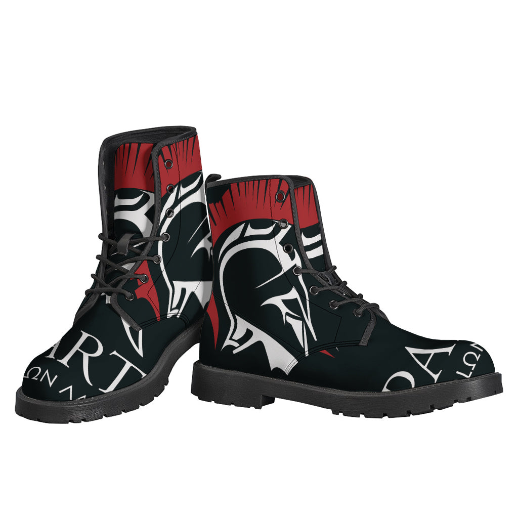 Step Out in Style: Spartan Molon Labe Print Leather Boots for the Modern Hippie - 3