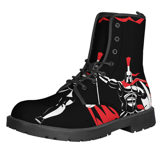 Spartan Warrior Print Leather Boots for the Free-Spirited Hippie Style - 1