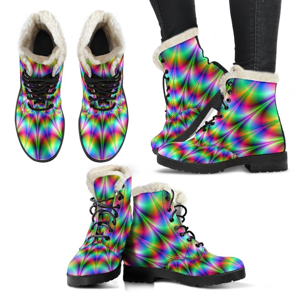 Groovy Vibes: Spiky Psychedelic Faux Fur Leather Boots for Hippies - 2