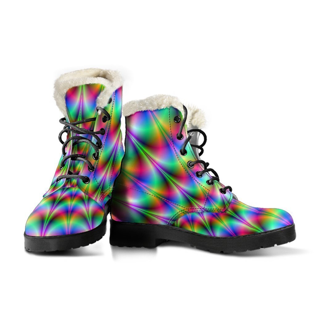 Groovy Vibes: Spiky Psychedelic Faux Fur Leather Boots for Hippies - 3