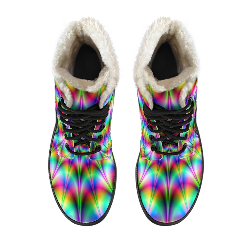 Groovy Vibes: Spiky Psychedelic Faux Fur Leather Boots for Hippies - 4