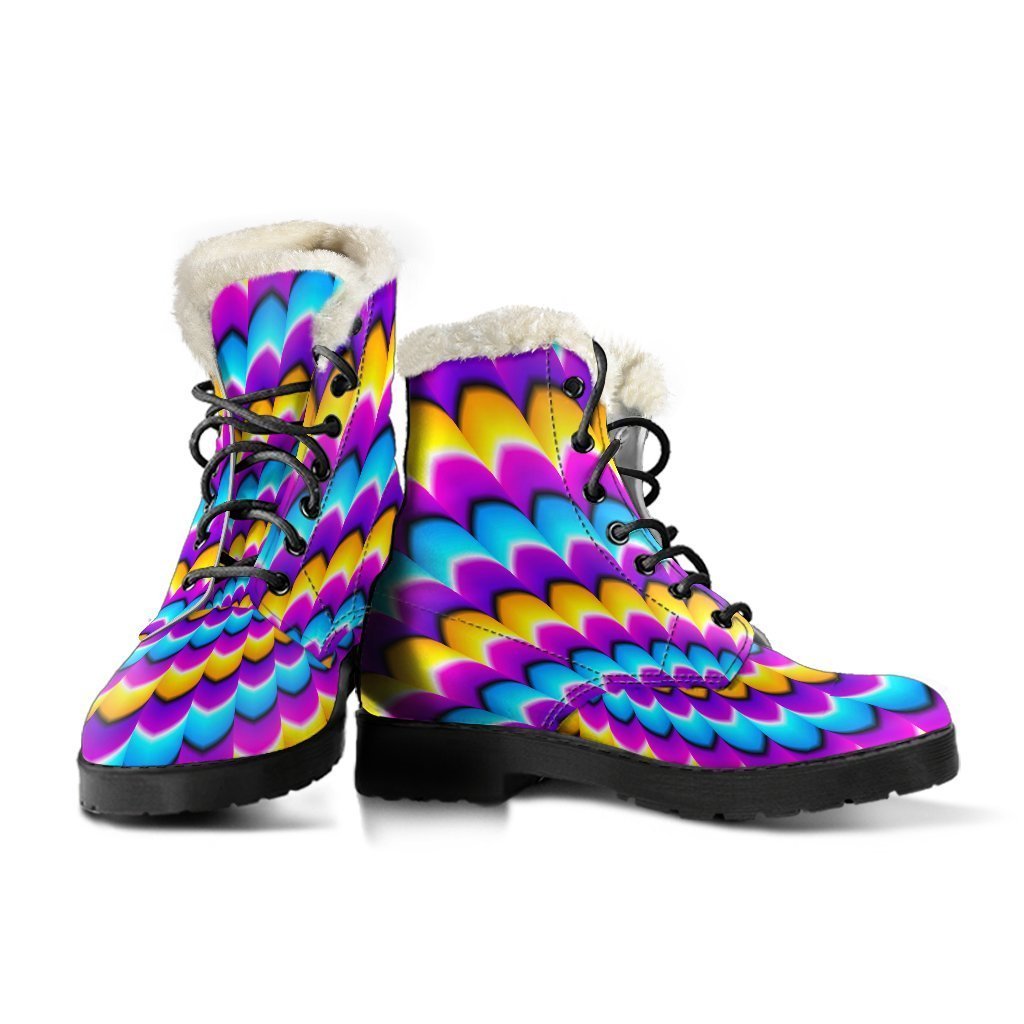 Spiral Colors Moving Optical Illusion Hippie Faux Fur Leather Boots - 3