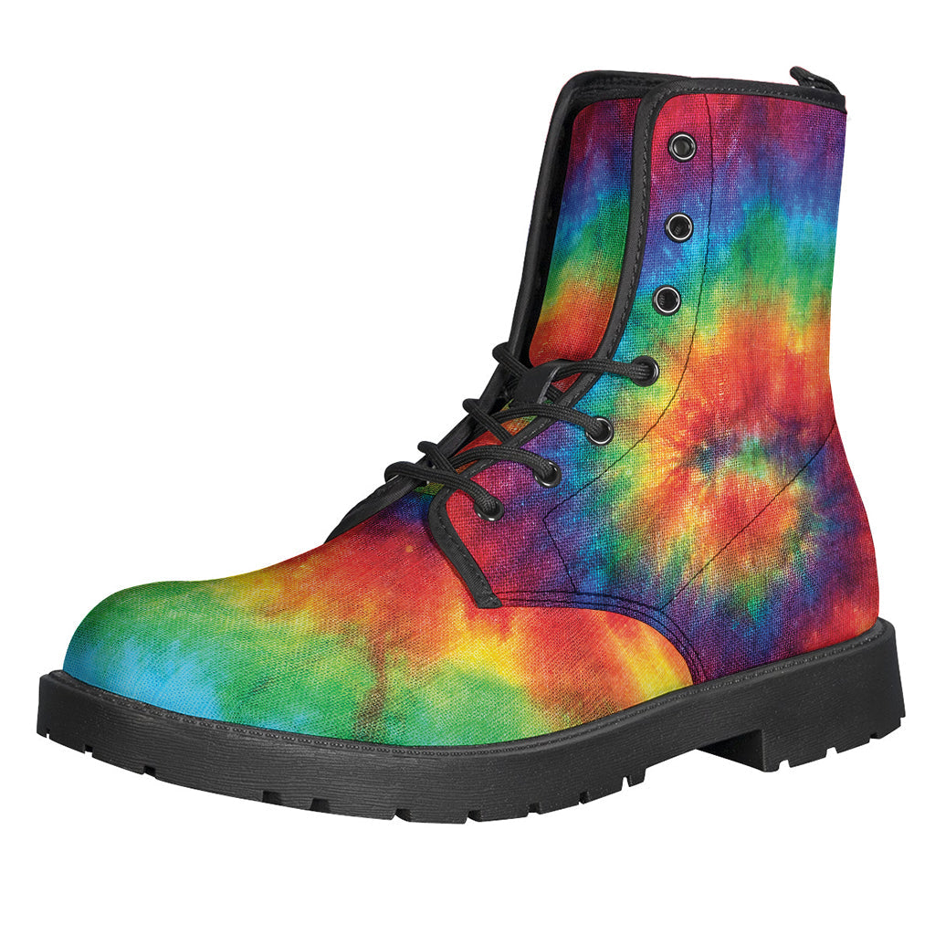 Spiral Tie-Dye Leather Boots: Walk in Hippie Style - 1