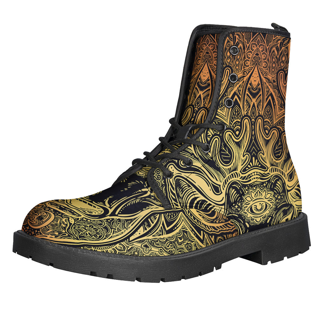 Spiritual Deer Mandala Print Leather Boots for Free-Spirited Hippies - 1