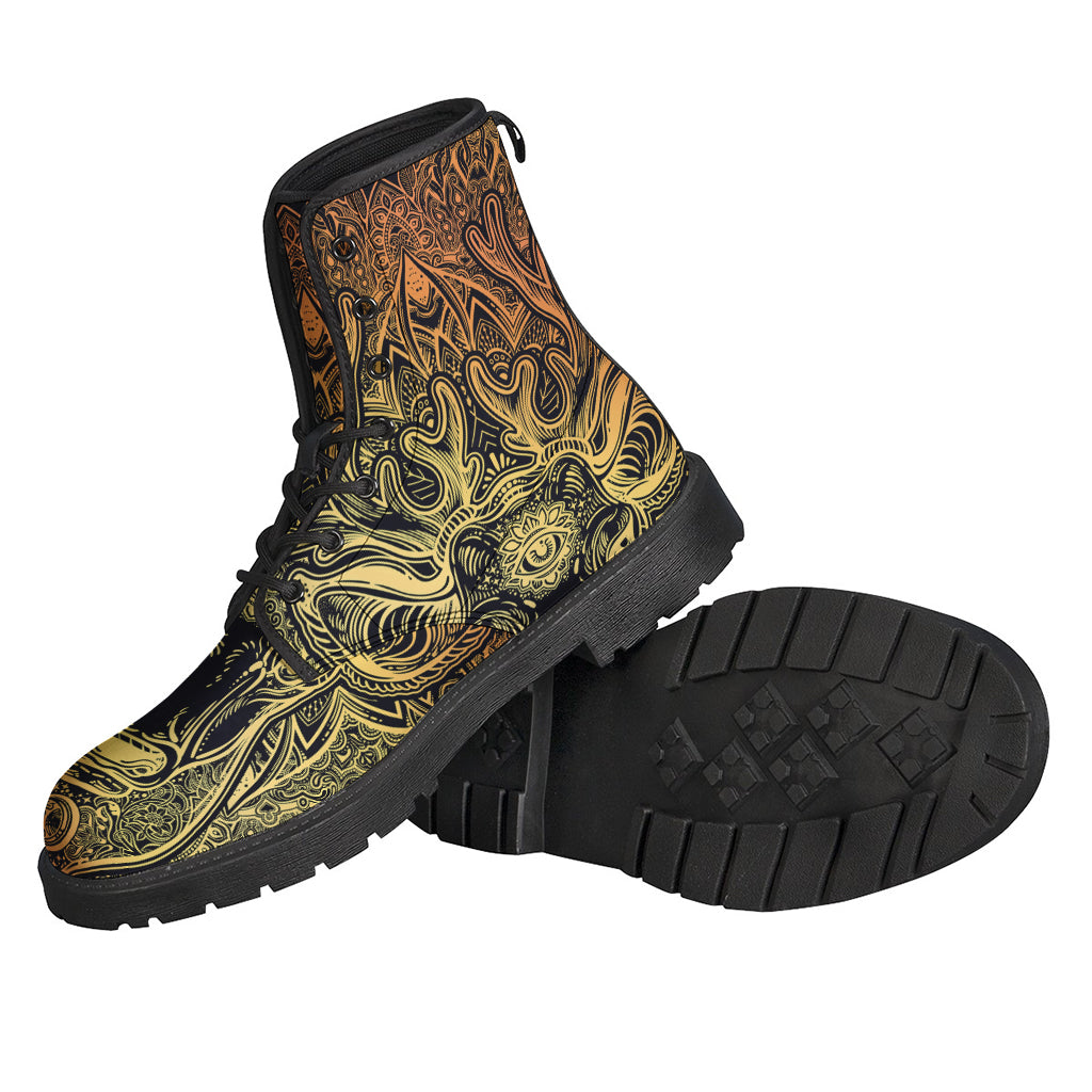 Spiritual Deer Mandala Print Leather Boots for Free-Spirited Hippies - 2