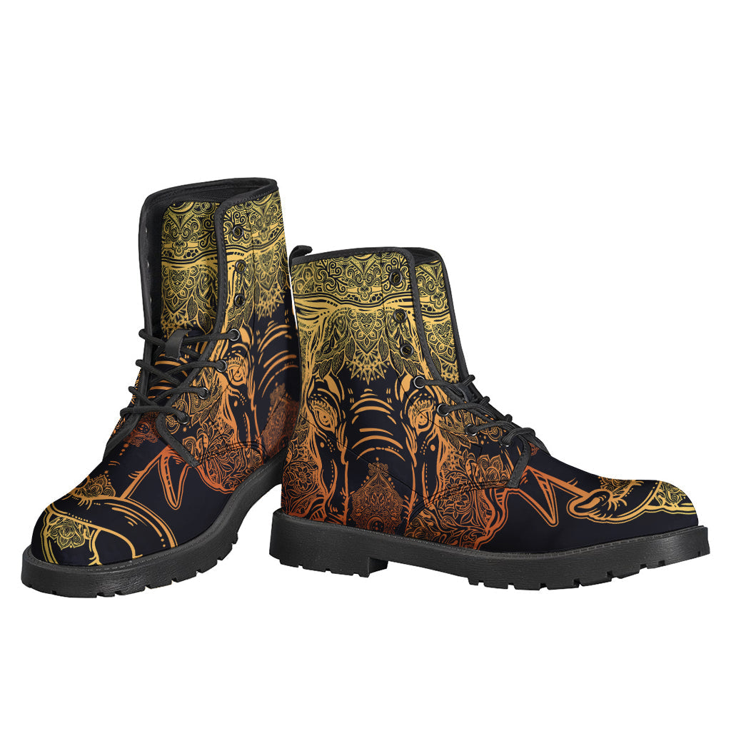 Spiritual Elephant Mandala Leather Boots for Hippie Souls - 3