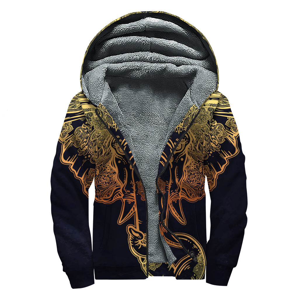 Bohemian Bliss Sherpa Lined Zip Up Hoodie - Spiritual Elephant Mandala Print - 1