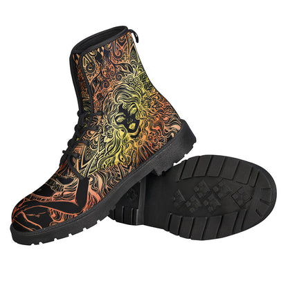 Boho Chic: Spiritual Girl Mandala Print Leather Boots - 2