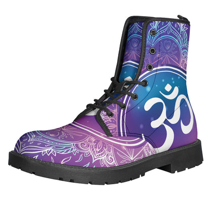 Walk in Peace: Om Mandala Print Leather Lightweight Boots for Free Spirited Hippies - 1