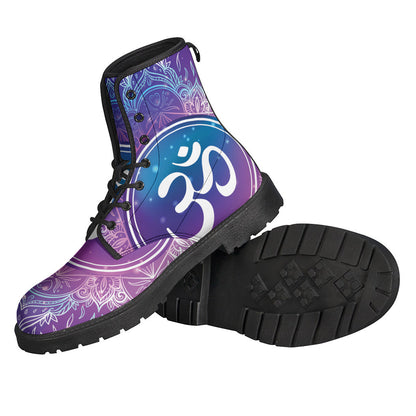 Walk in Peace: Om Mandala Print Leather Lightweight Boots for Free Spirited Hippies - 2