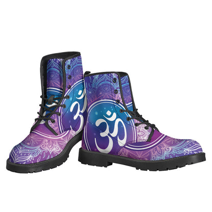 Walk in Peace: Om Mandala Print Leather Lightweight Boots for Free Spirited Hippies - 3