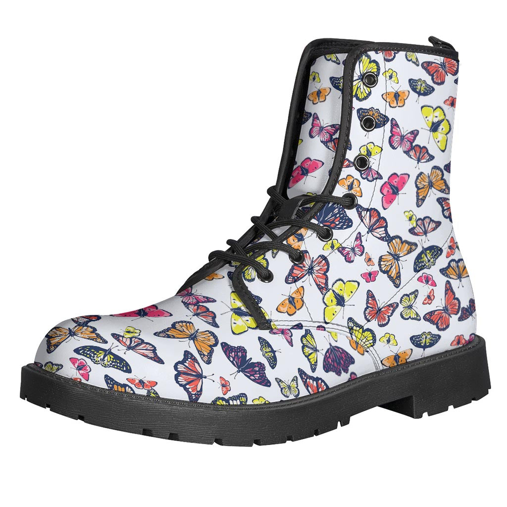 Groovy Butterfly Print Leather Boots for the Free-Spirited Hippie - 1