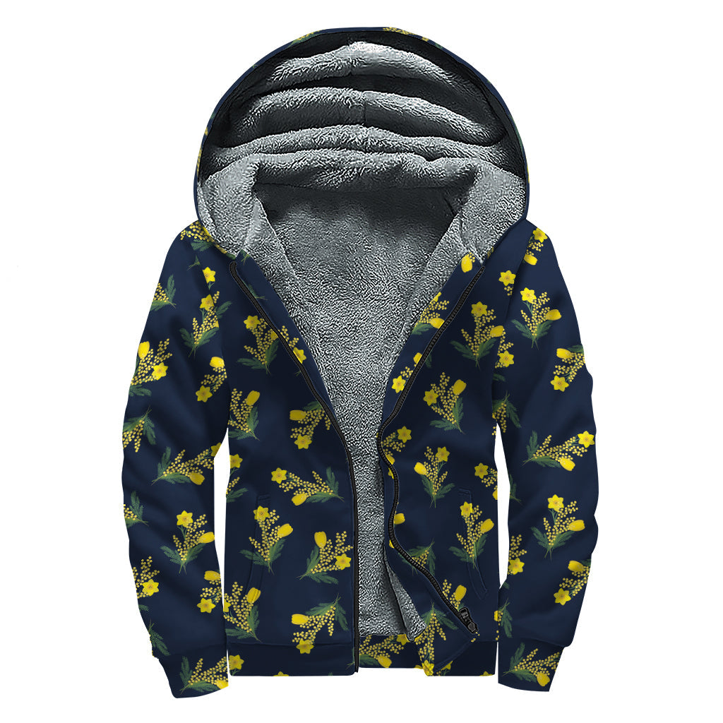 Spring Daffodil Flower Power Sherpa Lined Zip Up Hoodie - 1