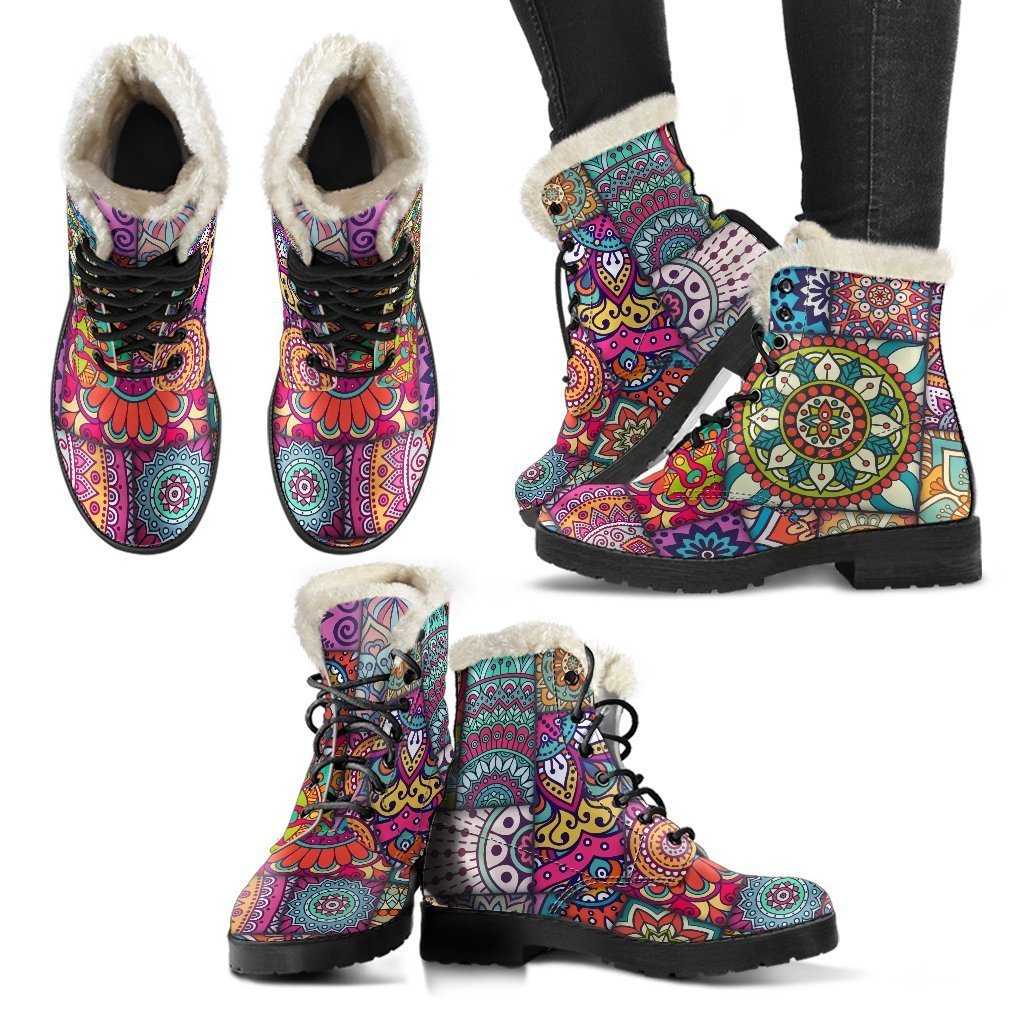 Bohemian Bliss: Patchwork Faux Fur Leather Boots for Fashion-Forward Hippies - 2