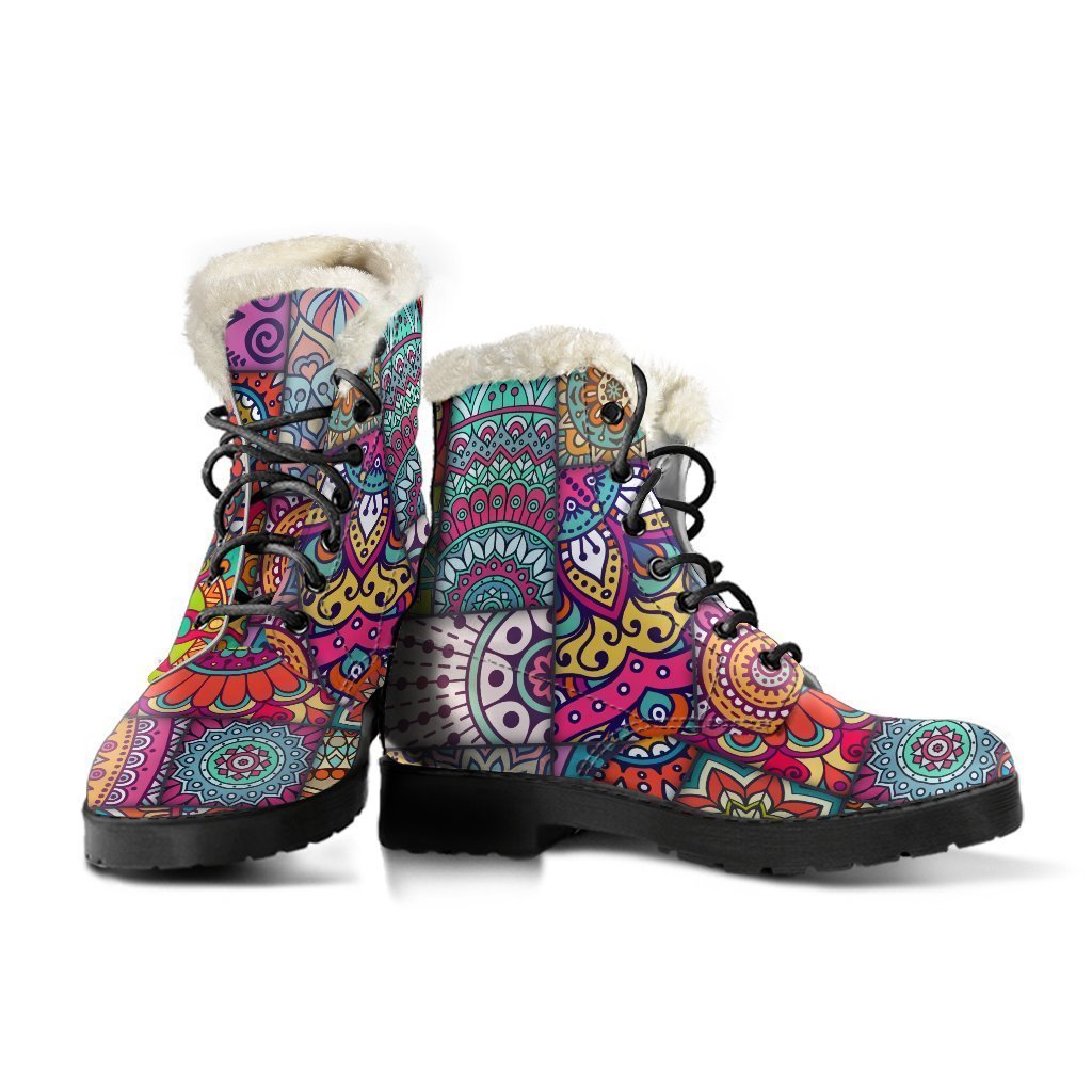 Bohemian Bliss: Patchwork Faux Fur Leather Boots for Fashion-Forward Hippies - 3