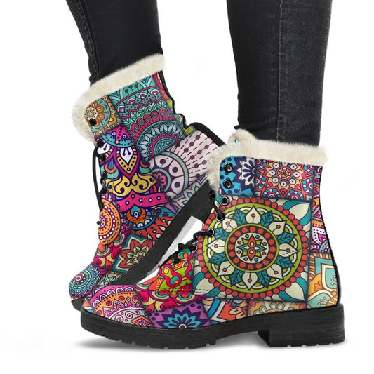 Bohemian Bliss: Patchwork Faux Fur Leather Boots for Fashion-Forward Hippies - 1