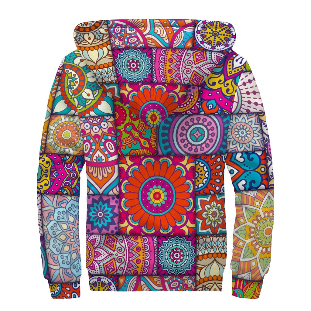 Bohemian Mandala Patchwork Sherpa Hoodie for Free Spirited Hippies - 2