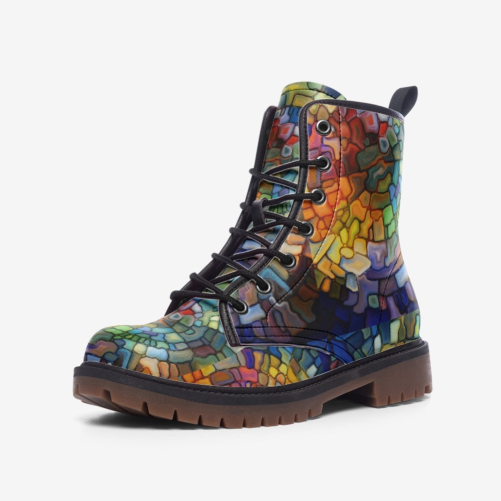 Emerald Blossoms - Stained Glass Casual Leather Lightweight Boots For Hippies