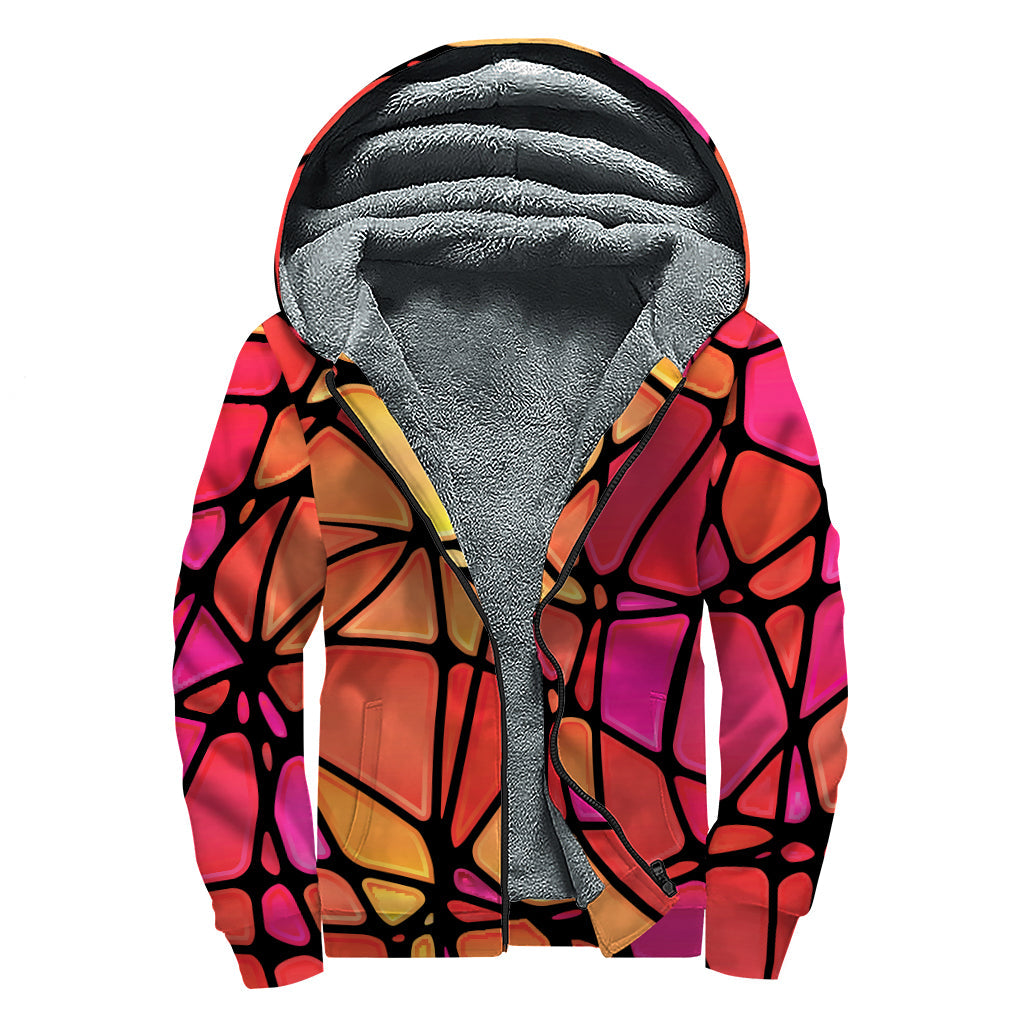 Psychedelic Stained Glass Sherpa Lined Zip Up Hoodie - 1