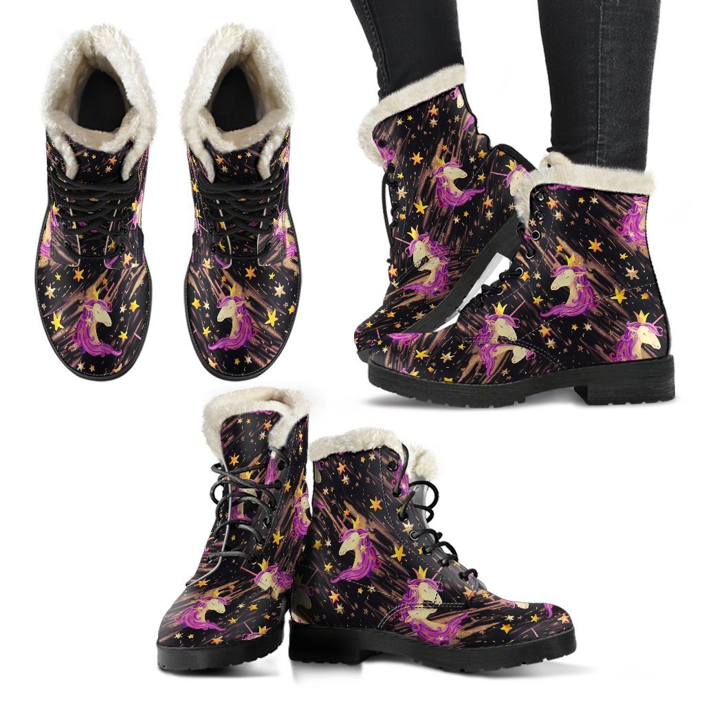 Star Fairy Unicorn Faux Fur Leather Boots - Embrace Your Inner Hippie Style - 2