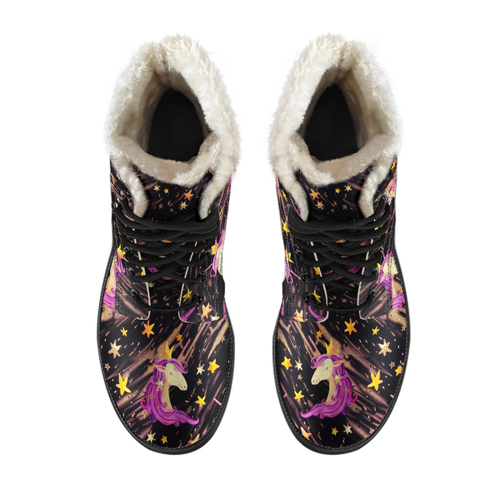 Star Fairy Unicorn Faux Fur Leather Boots - Embrace Your Inner Hippie Style - 4